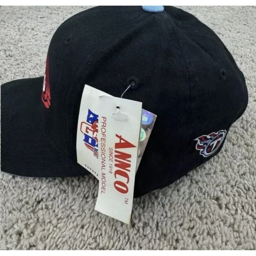 Tennessee Titans Hat Annco Black Strapback Red Circled Spellout Vtg NFL Cap NOS*